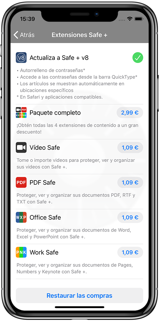 Activar la actualización de funciones de Safe + v8.